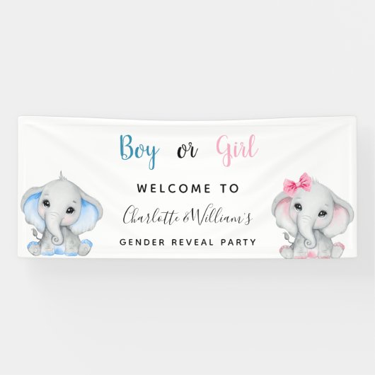 性別のパーティー男の子の青ピンクの象 横断幕 (横)