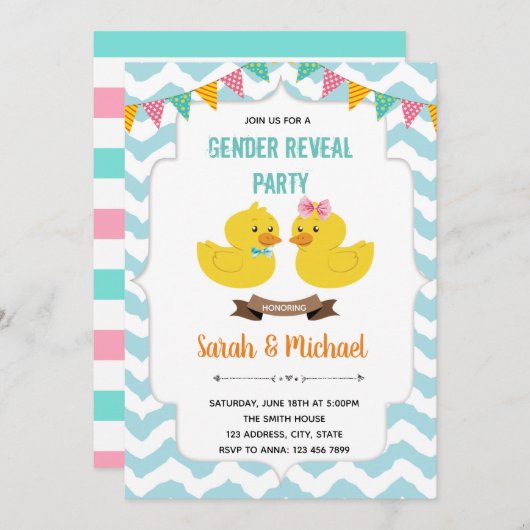 性別の明示のカモのパーティの招待状 招待状 (正面/裏面)