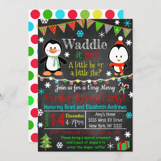 性別の明示パーティの招待状 招待状 (正面/裏面)