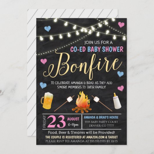 性別の明示パーティの招待状 招待状 (正面/裏面)