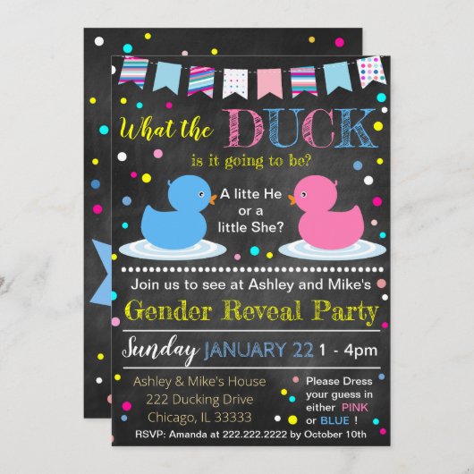 性別の明示パーティの招待状 招待状 (正面/裏面)