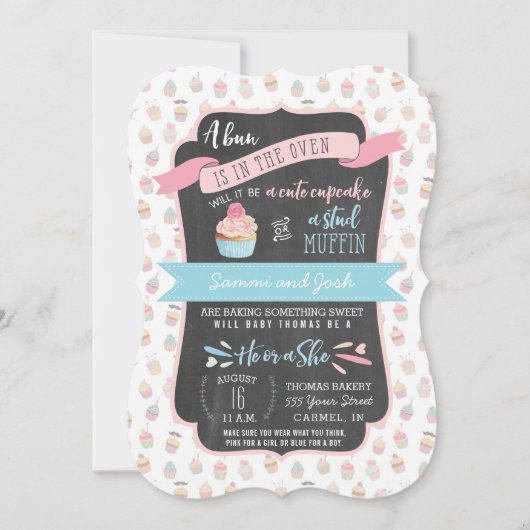 性別の明示パーティーまたはシャワー招待状 招待状 (正面)