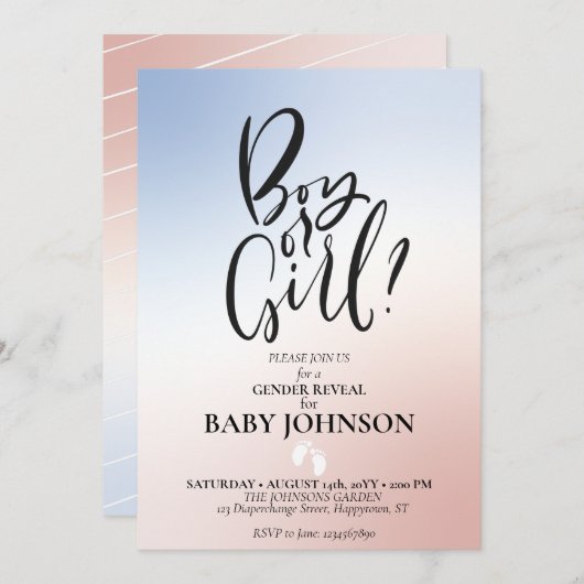 性別の明示パーティーグラデーション招待状。男の子か女の子 招待状 (正面/裏面)