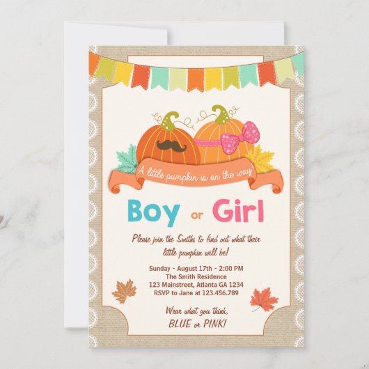 性別の表示の招待リトルカボチャ彼または彼女 招待状 (正面)