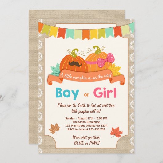 性別の表示の招待リトルカボチャ彼または彼女 招待状 (正面/裏面)