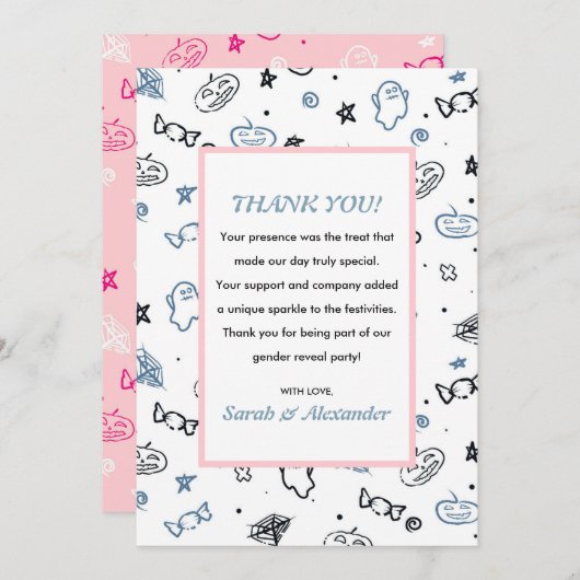 性別の表示サンキューカードかわいいピンクと青 サンキューカード (正面/裏面)