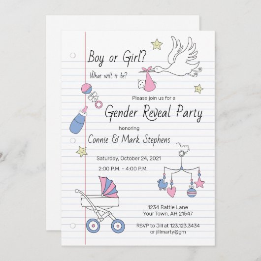 性別の表示パーティの招待状ノートブック紙 招待状 (正面/裏面)