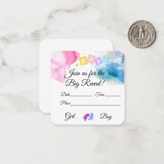 性別の表示パーティの招待状 ノートカード (正面/裏面インサイチュ)