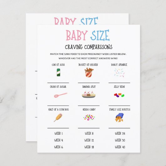 性別の表示ベビーサイズの欲求の比較ゲーム (正面/裏面)