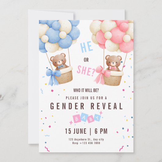 性別の表示招待状テディベア性別の表示 招待状 (正面)