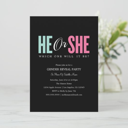 性別の表示 – 黒 | パーティー招待状 招待状 (スタンド正面)