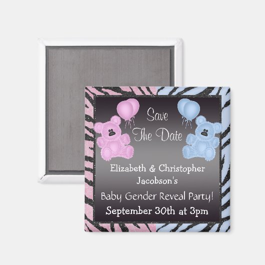 性別の表示Teddysとアニマルプリントの日付を保存 マグネット (正面/裏面)