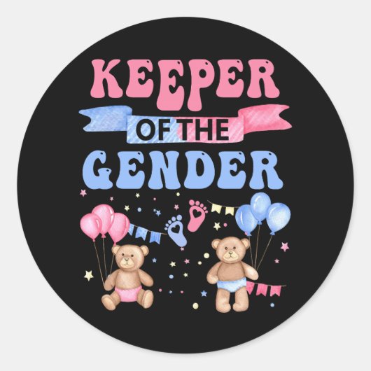 性別のRevealのキーパーベビーベアバルーンのピン ラウンドシール (正面)