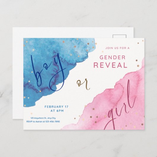 性別は青かピンクか、彼か彼女かを明かす ポストカード (正面/裏面)