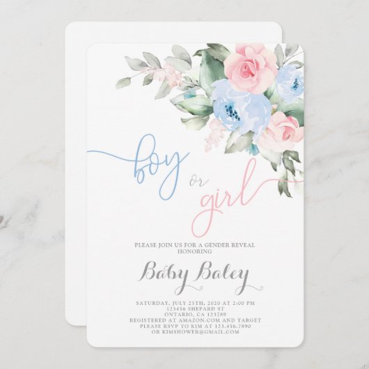 性別を明かすベビーシャワー 招待状 (正面/裏面)