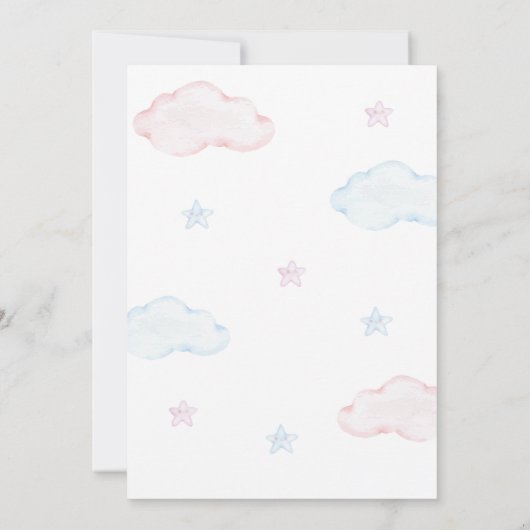 性別を明らかにするパーティーを待つ男の子 招待状 (裏面)