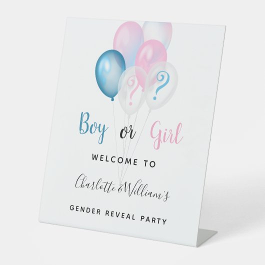 性別を明らかにするパーティー男の子の青ピンクの歓迎 台座サイン (正面)