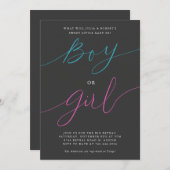 性別パーティーの表示BoyまたはGirlスクリプモダントグレー 招待状 (正面/裏面)