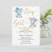 性別リビールゾウ男の赤ちゃんまたはベビーガール金ゴールド 招待状 (スタンド正面)