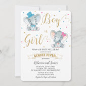 性別リビールゾウ男の赤ちゃんまたはベビーガール金ゴールド 招待状 (正面)