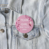 性別リビールチームガールピンクの水色フローラ 缶バッジ (インサイチュ)