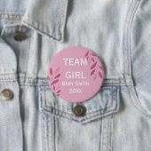 性別リビールチームガールピンクの水色フローラ 缶バッジ (インサイチュ)