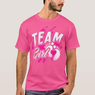 性別リビールチーム女の子ベビーシャワーパーティーギフトピン Tシャツ