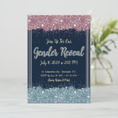 性別リビールパーティの招待状ブルー&ピンクの輝き 招待状 (スタンド正面)