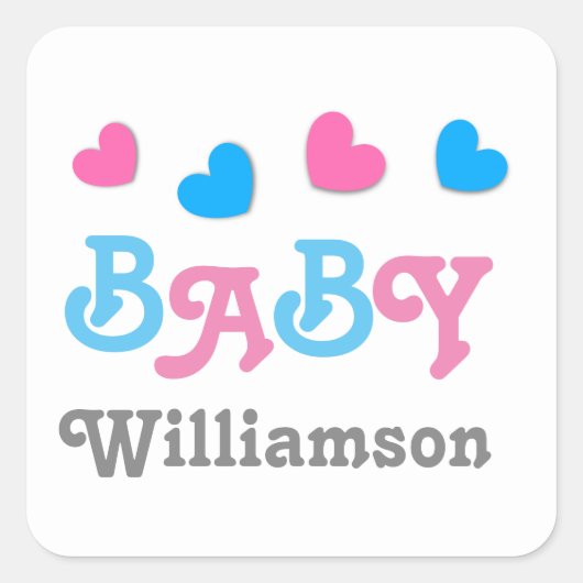 性別リビールベビーシャワーハートコレクションA05 スクエアシール (正面)