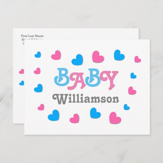 性別リビールベビーシャワーハートコレクションA24 インビテーションポストカード (正面/裏面)