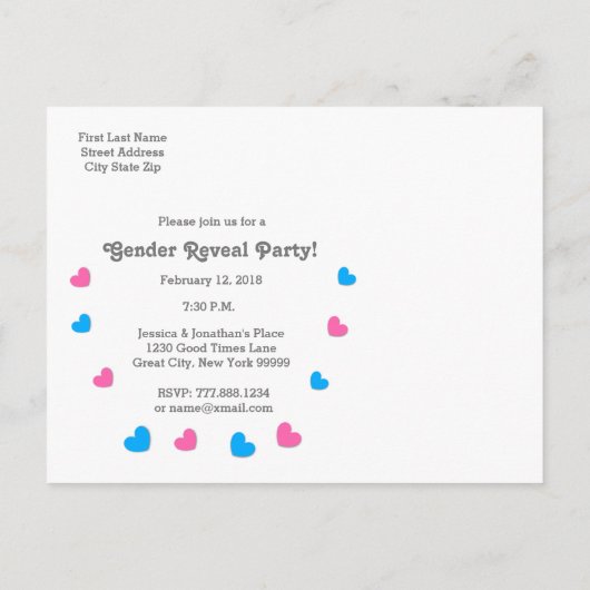 性別リビールベビーシャワーハートコレクションA24 インビテーションポストカード (裏面)