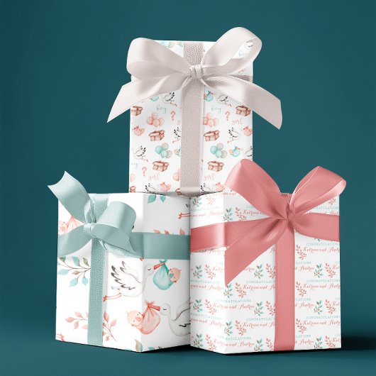 性別リビールラッピング紙フラットシートセット3 ラッピングペーパーシート