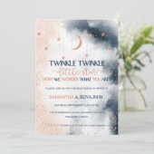 性別リビール招待状、赤面ピンクとネイビーブルー 招待状 (スタンド正面)