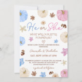 性別リビール秋カボチャのピンクブルー 招待状 (正面)