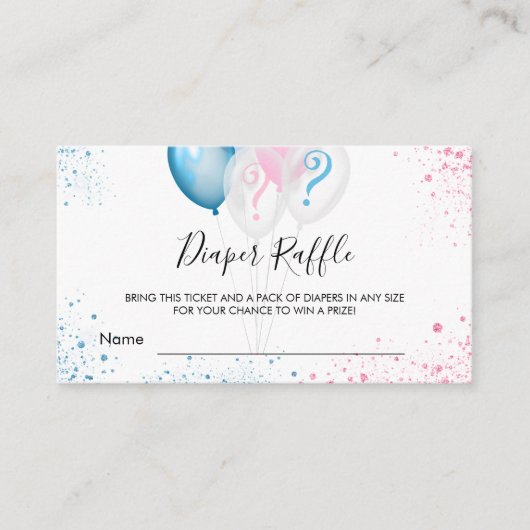 性別リビール青いピンクのパーティーおむつラッフルチケット エンクロージャーカード (正面)