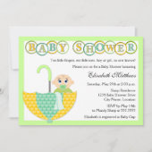 性別不明の傘の赤ちゃんシャワー 招待状 (正面)