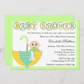 性別不明の傘の赤ちゃんシャワー 招待状 (正面/裏面)