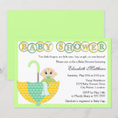 性別不明の傘の赤ちゃんシャワー 招待状 (正面/裏面)