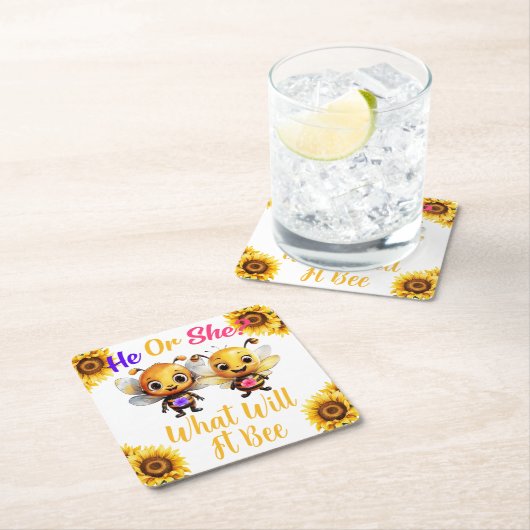 性別彼または彼女はそれがどうなるかを明らかにする スクエアペーパーコースター (インサイチュ)