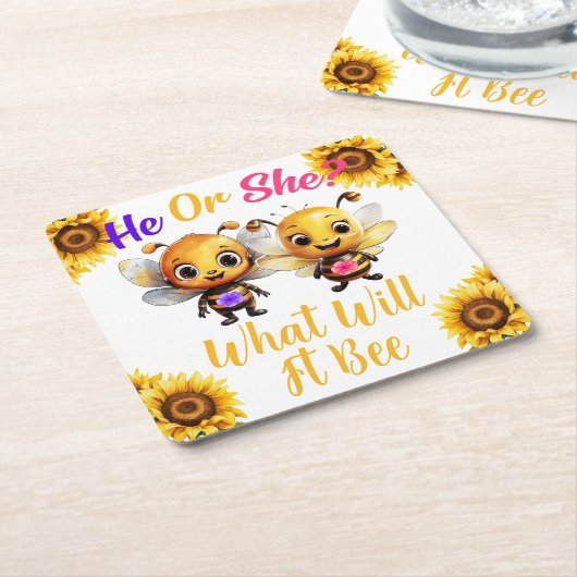 性別彼または彼女はそれがどうなるかを明らかにする スクエアペーパーコースター (アングル)