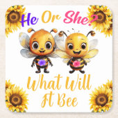 性別彼または彼女はそれがどうなるかを明らかにする スクエアペーパーコースター (正面)