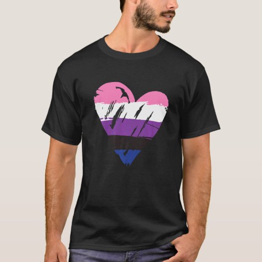 性別流体プライドハートフラグ Tシャツ (正面)