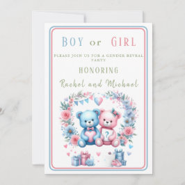 性別発表のベビーシャワー テディベア 青 ピンク 3点セット 招待状