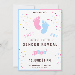 性別発表の招待状　足　男の子か女の子 招待状