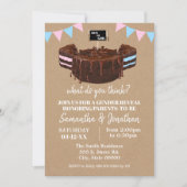 性別発表の青またはピンクのケーキ ベビーシャワー 招待状 (正面)