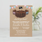 性別発表の青またはピンクのケーキ ベビーシャワー 招待状 (スタンド正面)