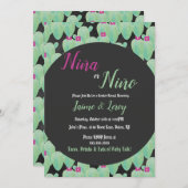 性別発表サボテン水彩 ニーニョ ニーナ フィエスタ 招待状 (正面/裏面)