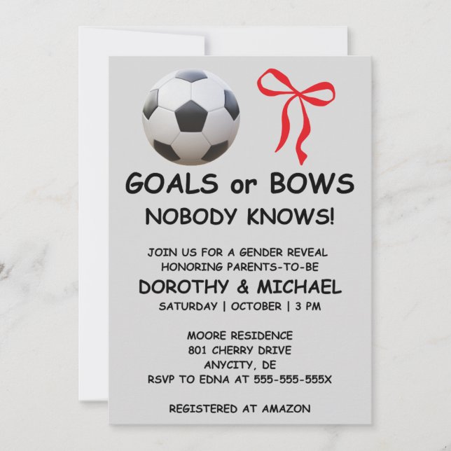 性別発表パーティーの招待状 Goals or Bows (正面)