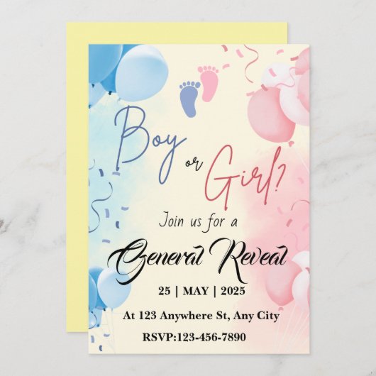 性別発表パーティー招待状テンプレート シーズンカード (正面/裏面)