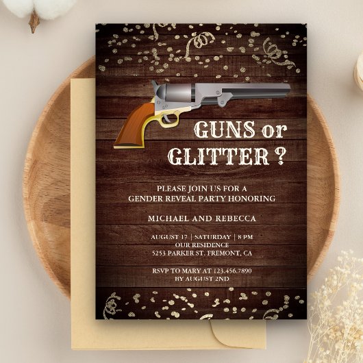 性別発表パーティー Guns or Glitter 招待状